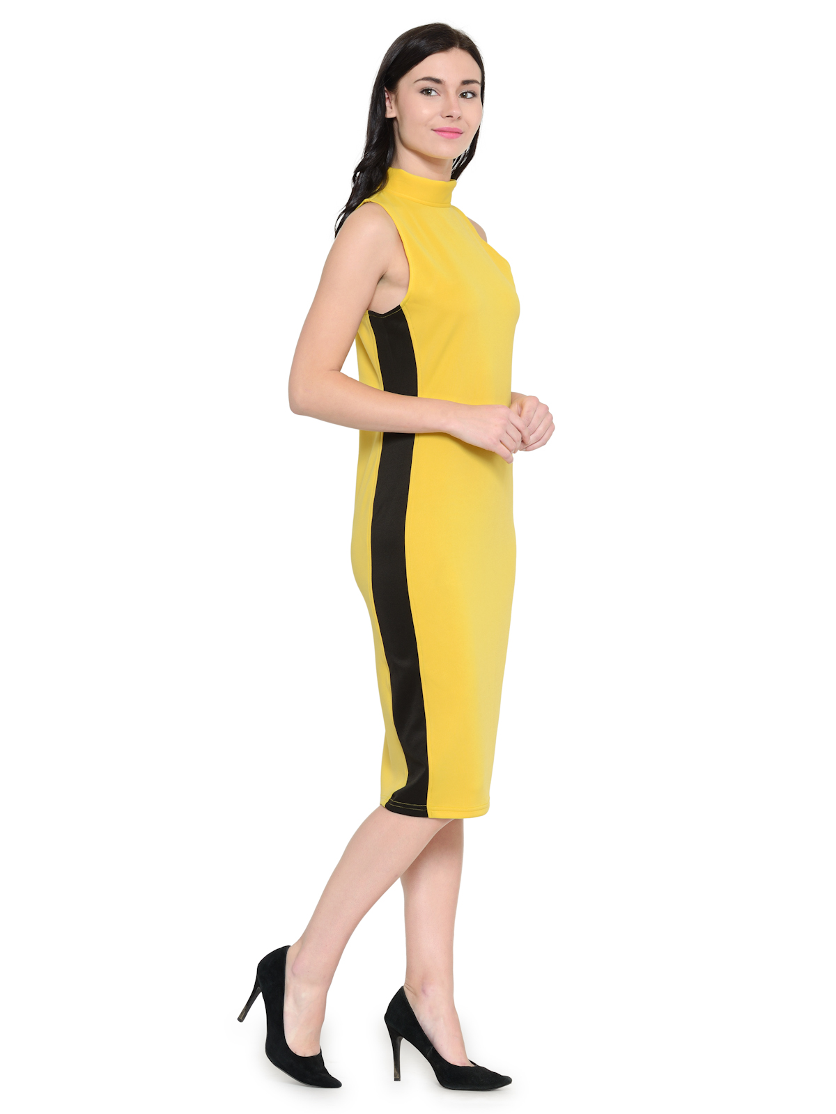 Bodycon Sleevless Turtle Neck Midi Dress